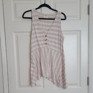 Maeve By Anthropologie Cream Tank with Rust Stripe and Tortishell like Buttons